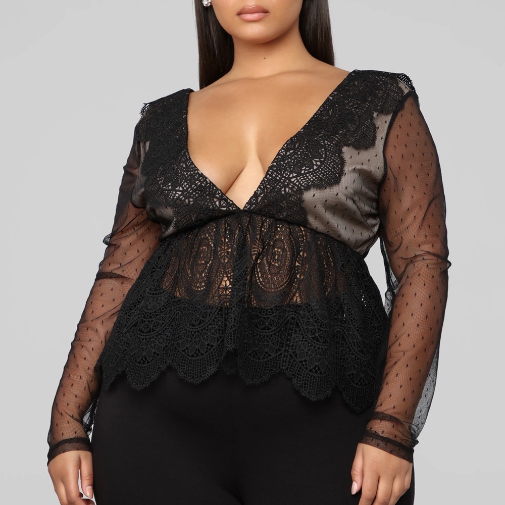 Black and beige mesh top